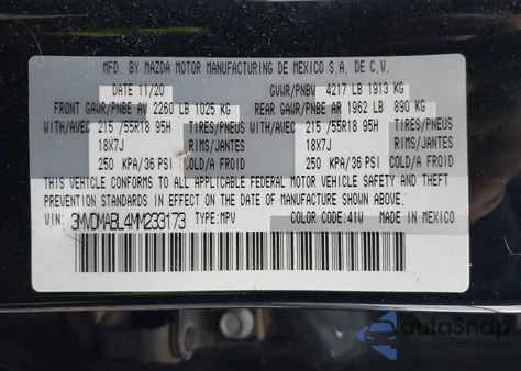 2021 Mazda Cx-30 Select z USA, uszkodzony, nr VIN 3MVDMABL4MM233173